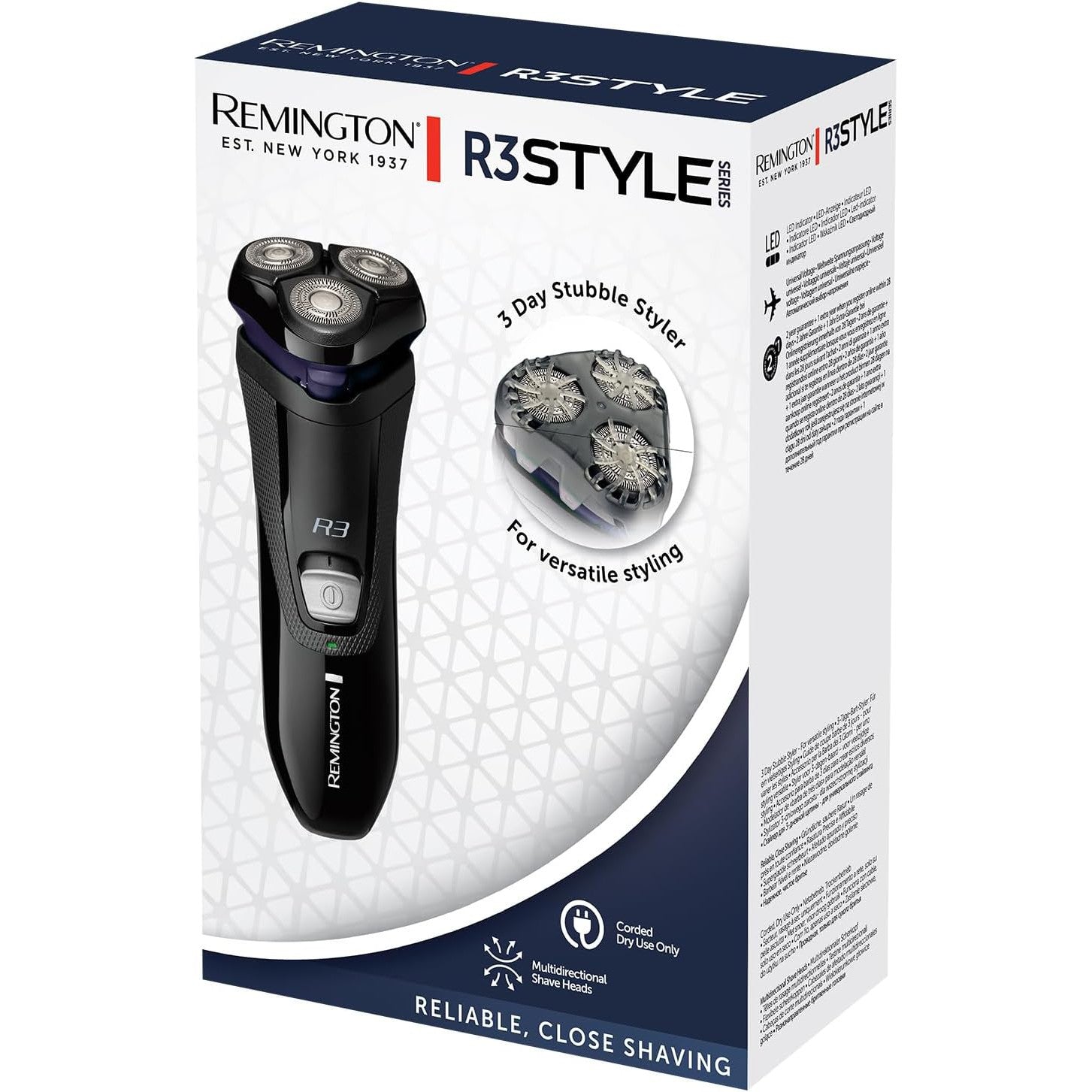 Remington Mens Electric Rotary Shaver R3  Pop-up Trimmer, 40mins Corded Usage) R3002 - Healthxpress.ie
