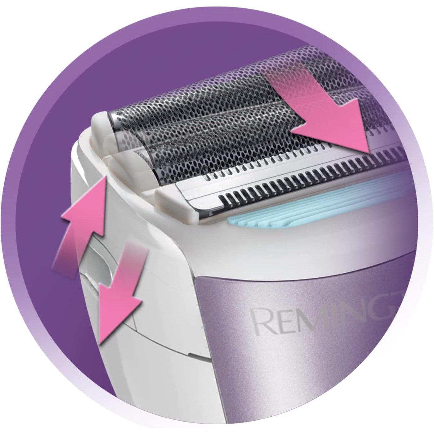 Remington Cordless Wet and Dry Lady Shaver, Showerproof Electric Razor with Bikini Attachment and Charge Stand, WDF4840, Purple - Healthxpress.ie