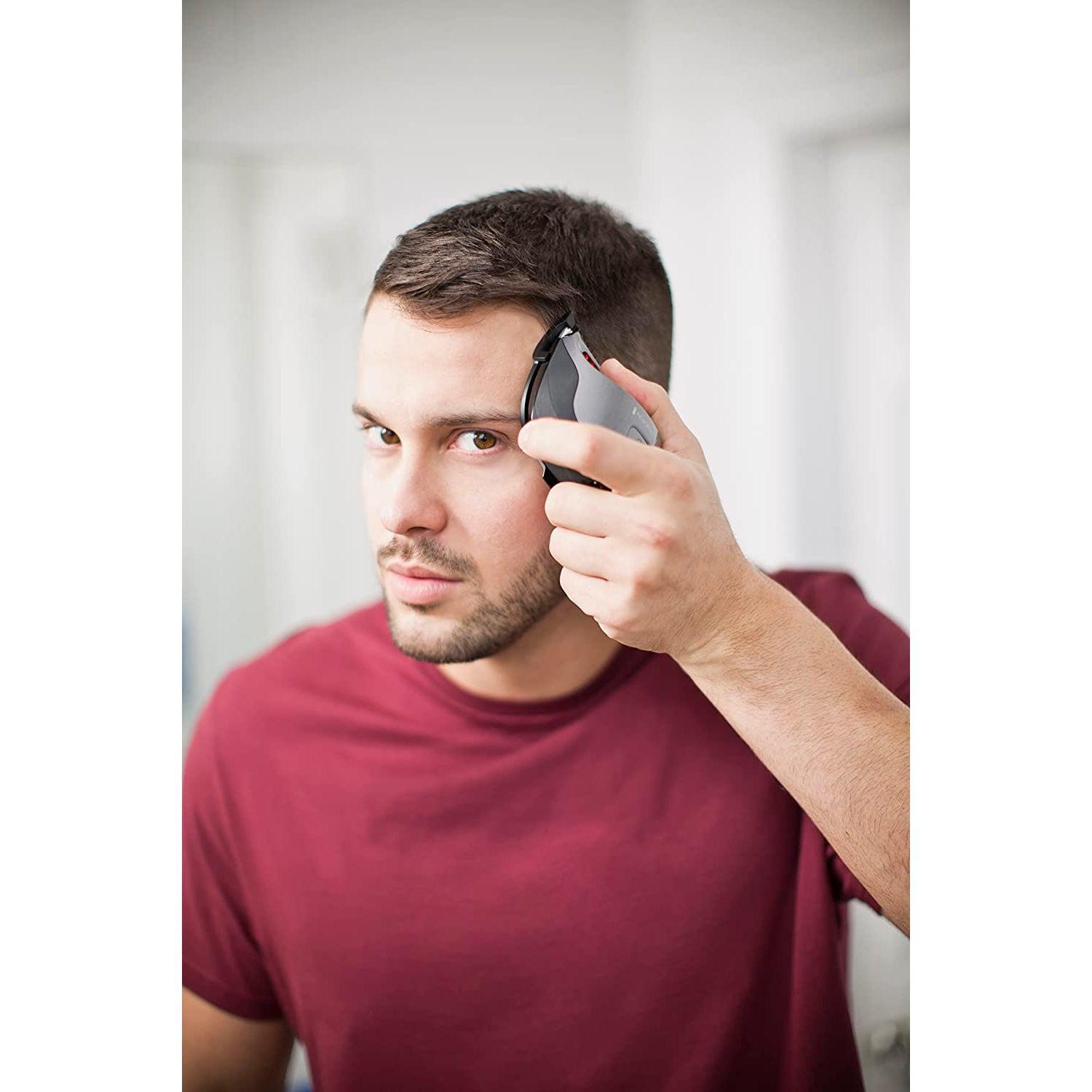 Remington Quick Cut Hair Clippers -9 Comb Lengths Curved Blade with Storage Pouch - HC4250, Black/Red - Healthxpress.ie