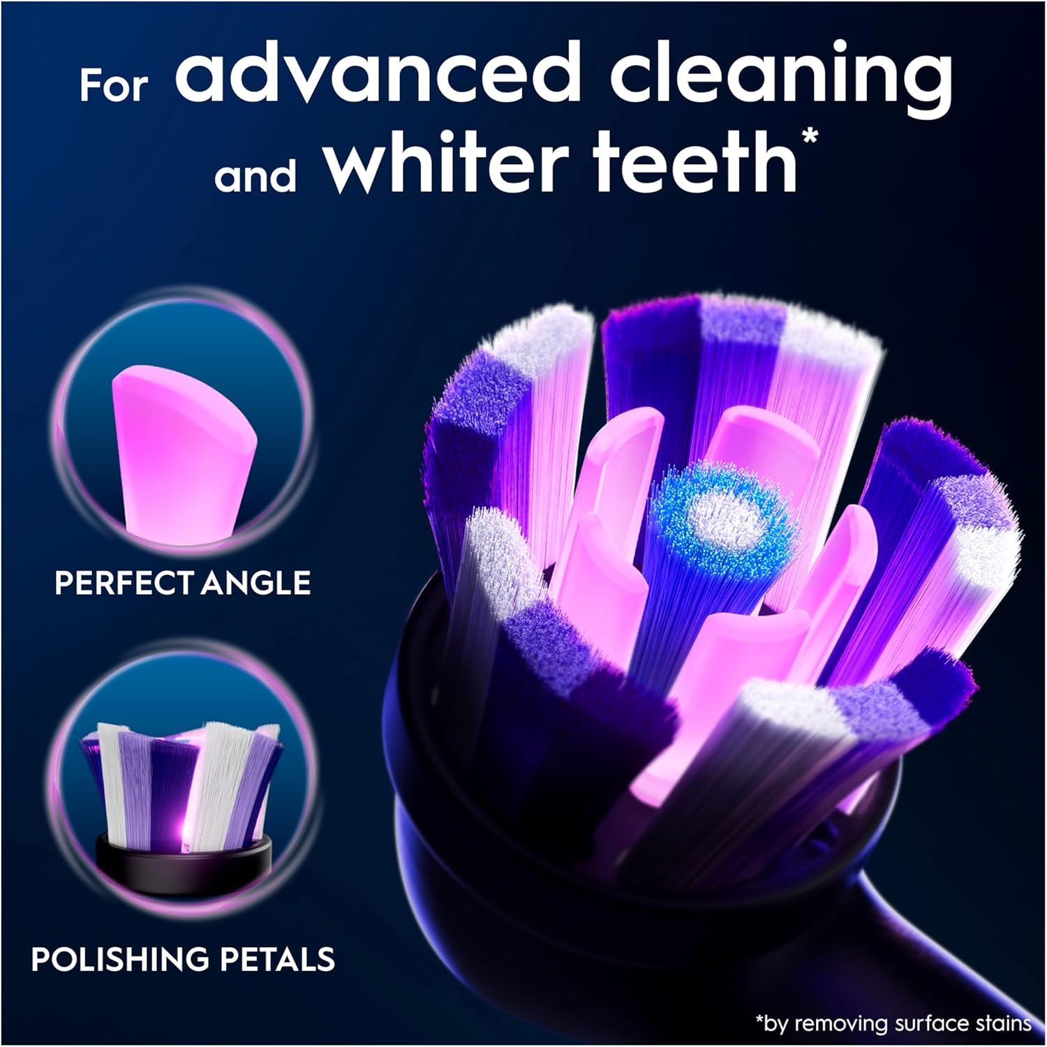 Oral-B iO Radiant White 4pk Replacement Toothbrush Heads,  with Angled Bristles for Deep Plaque Removal & Polishing Petals for Teeth Whitening, Black