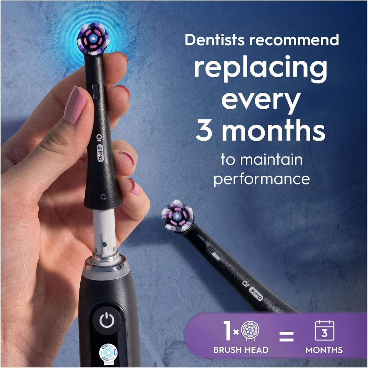 Oral-B iO Radiant White 4pk Replacement Toothbrush Heads,  with Angled Bristles for Deep Plaque Removal & Polishing Petals for Teeth Whitening, Black