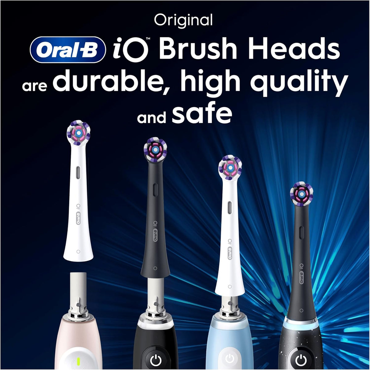 Oral-B iO Radiant White 4pk Replacement Toothbrush Heads,  with Angled Bristles for Deep Plaque Removal & Polishing Petals for Teeth Whitening, Black