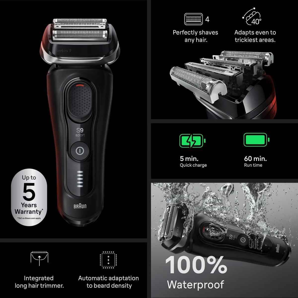 Braun Series 9 Sport S9110s Electric Shaver for Men With Travel Case, Black